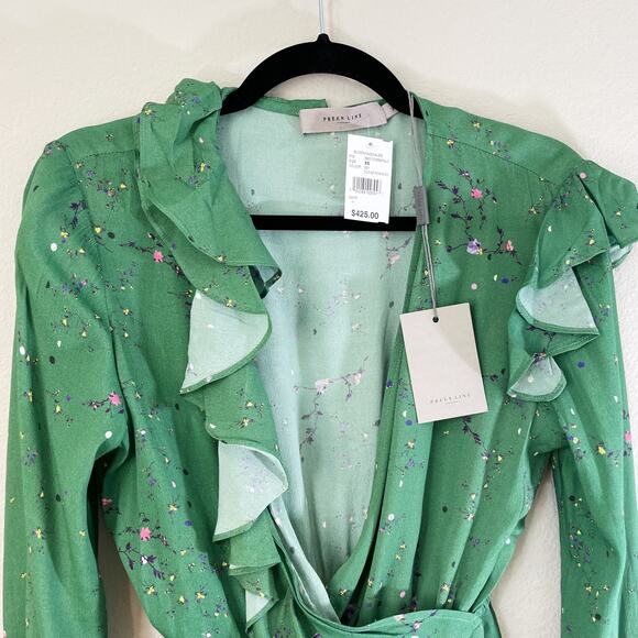 NWT Preen By Thornton Bregazzi Women's Paloma Wrap Top Long Sleeve Green XS Boho - Picture 7 of 15